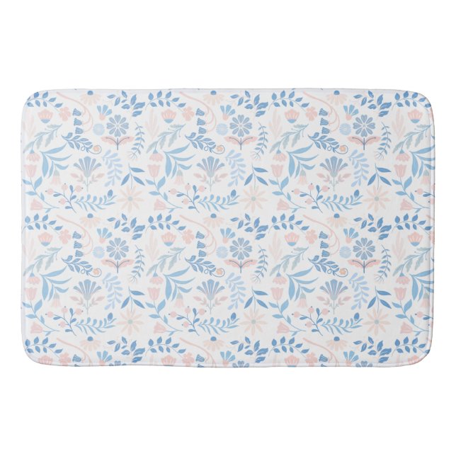 Floral design boho block print blue pink girly badematte (Vorderseite)
