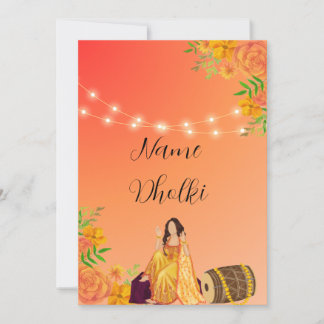 Floral deux tons orange Dholki invitation nuit