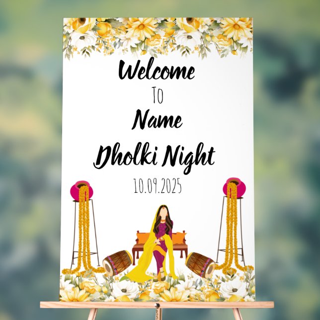 Floral Dholki signe acrylique de nuit (Neutre)