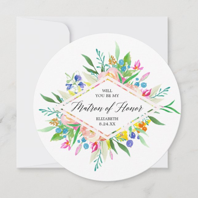 Floral Diamond Bridesmaid Matron of Honour Einladung (Vorderseite)