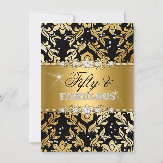 Floral Diamond Damask Gold 50 und fabelhaft Einladung (Vorderseite)
