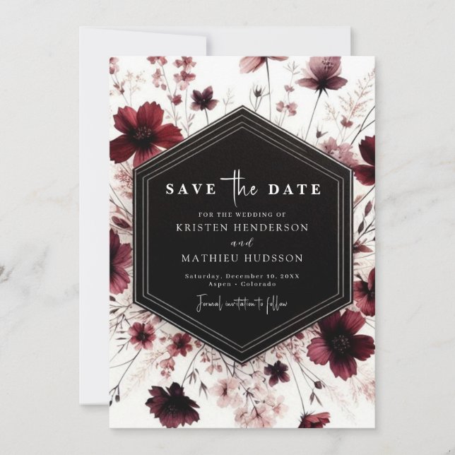 Floral Digital Burgundy Wedding Save The Date (Vorderseite)