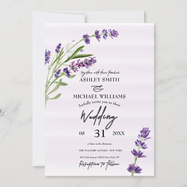 Floral Digital Lavender Romantische Hochzeit Einladung (Vorderseite)