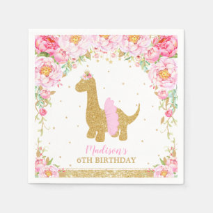 Floral Dinosaurier Birthday Pink Tutu Brachiosauru Serviette