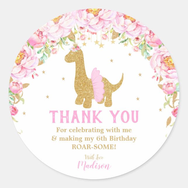 Floral Dinosaurier Vielen Dank für Tutu Brachiosau Runder Aufkleber (Vorderseite)