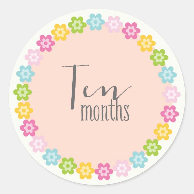 Floral Dix Mois Nouveau Bébé Sticker (Devant)