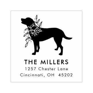 Floral Dog Personalisiert Square Anschrift Briefma Gummistempel
