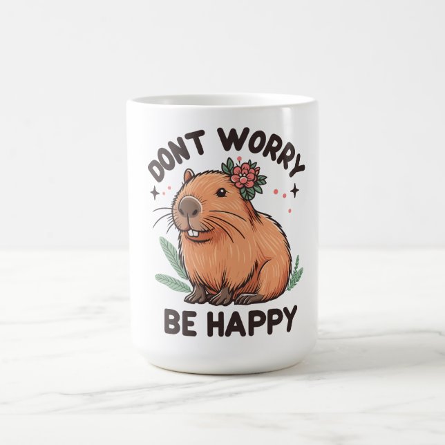Floral Dont Worry Be Happy Capy, blumengeschmückte Kaffeetasse (Mittel)