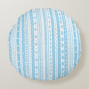 Floral doodle Streifen in Babyblau und Weiß Rundes Kissen