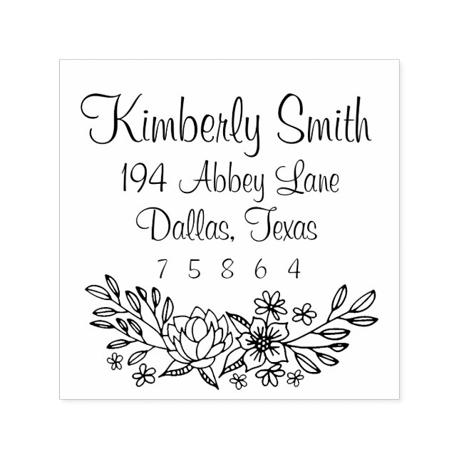 Floral Doodles Address Briefmarke Permastempel (Design)