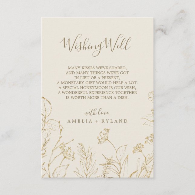 Floral doré | Carte Mariage de crème Wishing Well (Devant)
