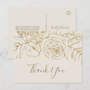 Floral doré   Carte postale Merci crème et or