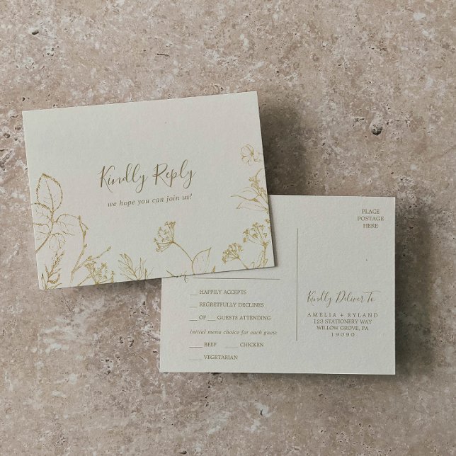 Floral doré | Carte Postale RSVP Choice Menu (Créateur téléchargé)