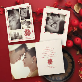 Floral Double Happiness Chinesisch Hochzeit 4 Foto Dankeskarte