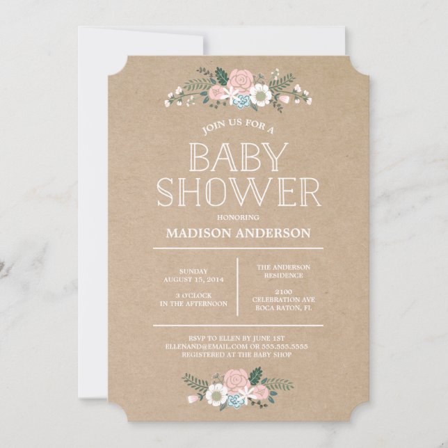 Floral doux | Invitation Baby shower (Devant)