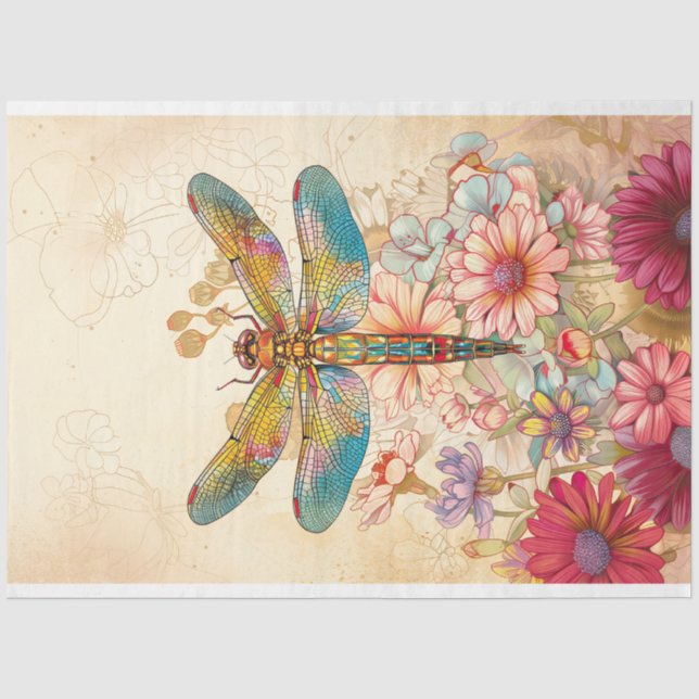 Floral Dragonfly Pastel Ethereal Whimsical Seidenpapier (Vorderseite)