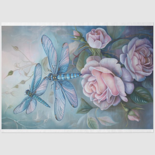Floral Dragonfly Pastel Ethereal Whimsical Seidenpapier (Vorderseite)