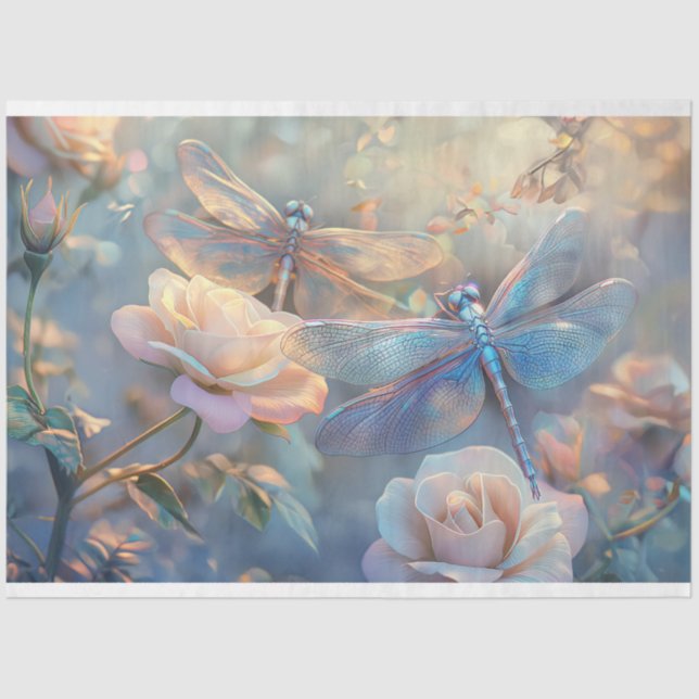 Floral Dragonfly Pastel Ethereal Whimsical Seidenpapier (Vorderseite)