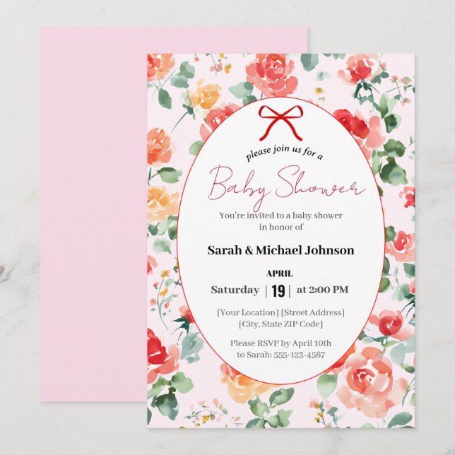 Floral Dream Baby Dusche Einladung (Vorne/Hinten)