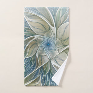 Floral Dream Motif Abstrait Blue Khaki Fractal