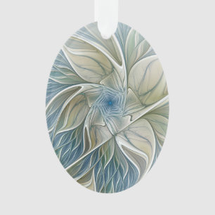 Floral Dream Motif Abstrait Blue Khaki Fractal