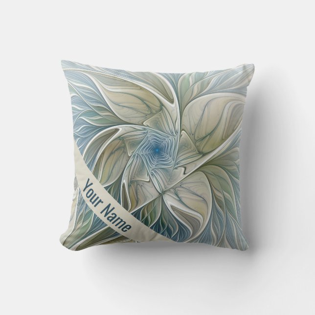 Floral Dream Muster Abstrakt Art Blue Khaki Name Kissen (Vorderseite)