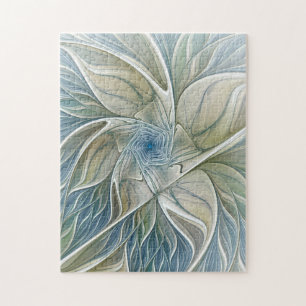 Floral Dream Muster Abstraktes Blue Khaki Fraktal