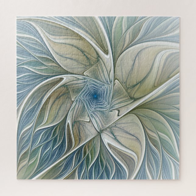 Floral Dream Muster Abstraktes Blue Khaki Fraktal (Vertikal)