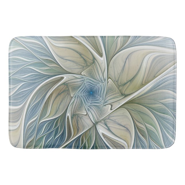 Floral Dream Muster Abstraktes Blue Khaki Fraktal Badematte (Vorderseite)