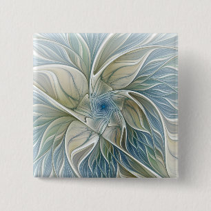 Floral Dream Muster Abstraktes Blue Khaki Fraktal Button
