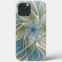 Floral Dream Muster Abstraktes Blue Khaki Fraktal