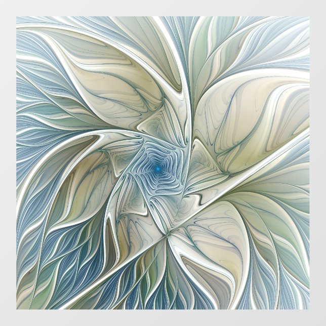 Floral Dream Muster Abstraktes Blue Khaki Fraktal Fensteraufkleber (Blatt)