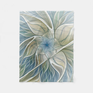 Floral Dream Muster Abstraktes Blue Khaki Fraktal Fleecedecke