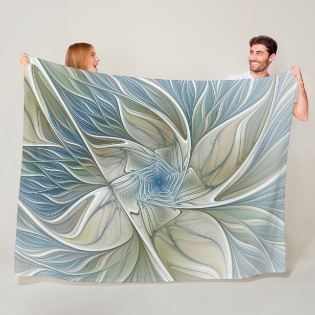 Floral Dream Muster Abstraktes Blue Khaki Fraktal Fleecedecke (Beispiel)