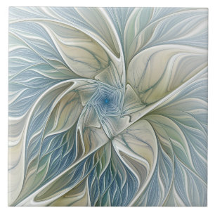 Floral Dream Muster Abstraktes Blue Khaki Fraktal Fliese