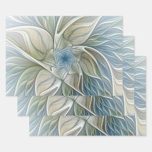 Floral Dream Muster Abstraktes Blue Khaki Fraktal Geschenkpapier Set