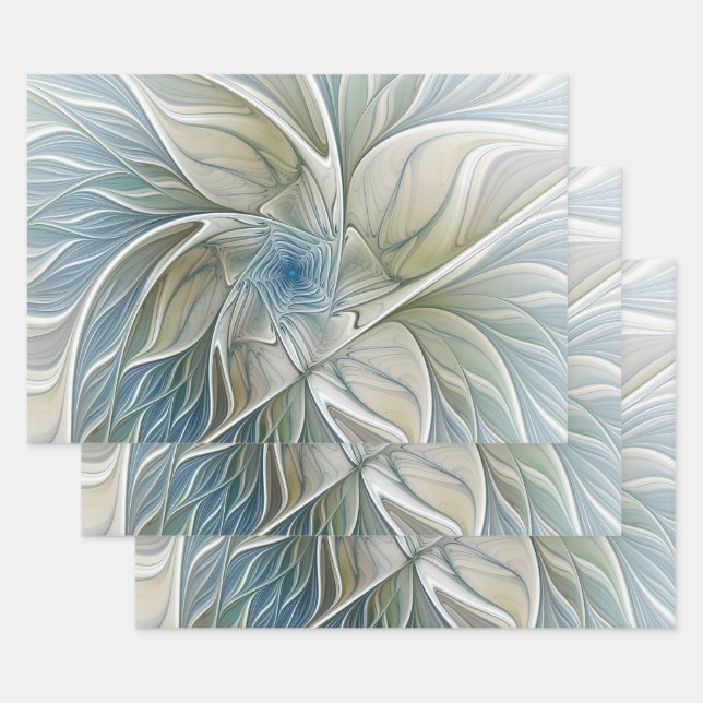 Floral Dream Muster Abstraktes Blue Khaki Fraktal Geschenkpapier Set (Set)