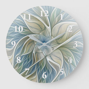 Floral Dream Muster Abstraktes Blue Khaki Fraktal Große Wanduhr
