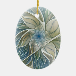 Floral Dream Muster Abstraktes Blue Khaki Fraktal Keramik Ornament