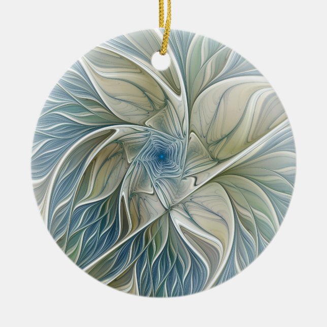 Floral Dream Muster Abstraktes Blue Khaki Fraktal Keramik Ornament (Vorne)