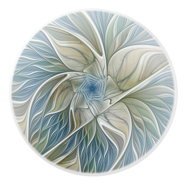 Floral Dream Muster Abstraktes Blue Khaki Fraktal Keramikknauf (Vorderseite)