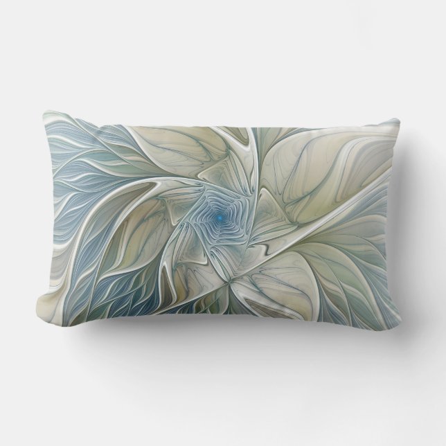 Floral Dream Muster Abstraktes Blue Khaki Fraktal Kissen Für Draußen (Vorderseite)