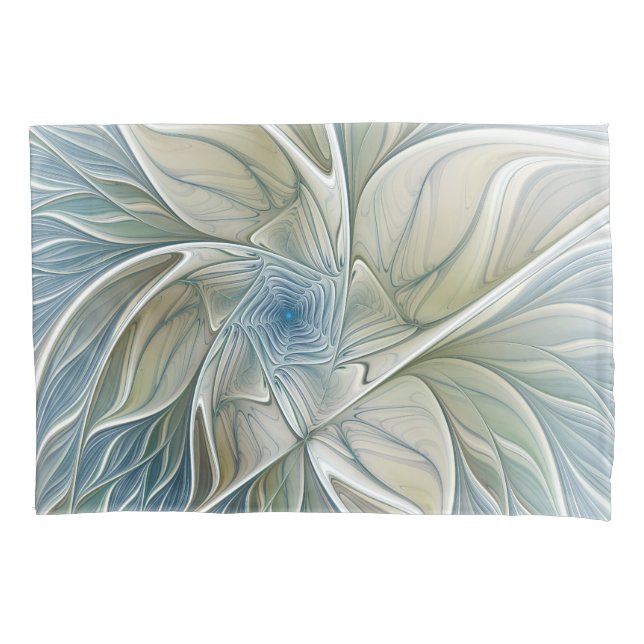 Floral Dream Muster Abstraktes Blue Khaki Fraktal Kissenbezug (Vorderseite)