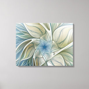 Floral Dream Muster Abstraktes Blue Khaki Fraktal Leinwanddruck