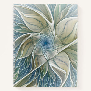 Floral Dream Muster Abstraktes Blue Khaki Fraktal Notizbuch