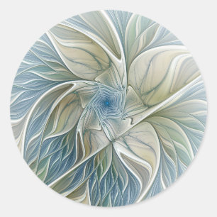 Floral Dream Muster Abstraktes Blue Khaki Fraktal Runder Aufkleber
