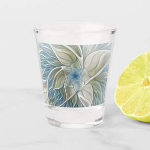Floral Dream Muster Abstraktes Blue Khaki Fraktal Schnapsglas
