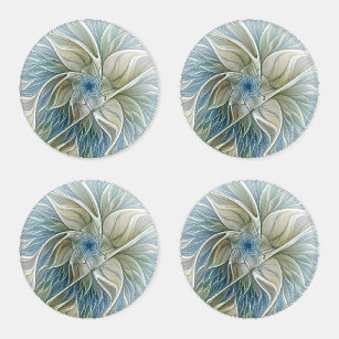 Floral Dream Muster Abstraktes Blue Khaki Fraktal Untersetzer Set