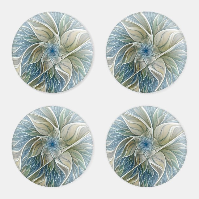 Floral Dream Muster Abstraktes Blue Khaki Fraktal Untersetzer Set (Set)