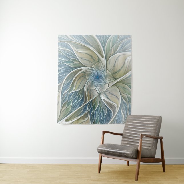Floral Dream Muster Abstraktes Blue Khaki Fraktal Wandteppich (Beispiel)